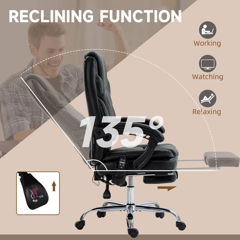 Vinsetto PU Leather Massage Office Chair with 6 Vibration Points, Heated Reclining Computer Chair