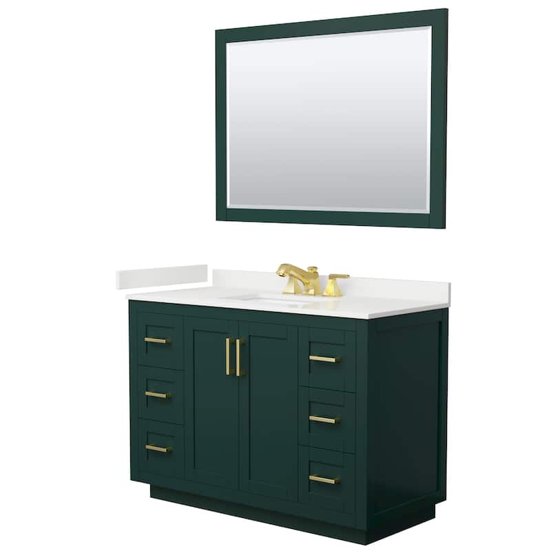 Miranda 48-inch Single Vanity, Quartz Top, 46-inch Mirror - Green, Gold Trim, White Quartz Top