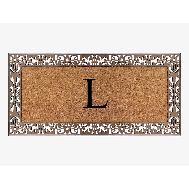 A1HC Natural Coir Monogrammed Door Mat For Front Door, 30"X60", Anti-Shed Treated Durable Doormat for Outdoor Entrance - L