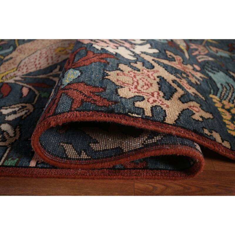 Animals Design Blue Ziegler Large Area Rug Hand-Knotted Wool Carpet - 10'2"x 19'5"