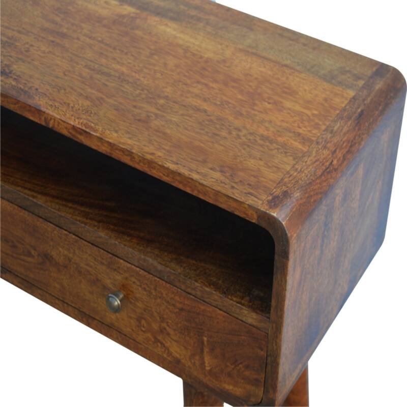 Mid-Century Modern Wood Curved Console Table With Strong Legs