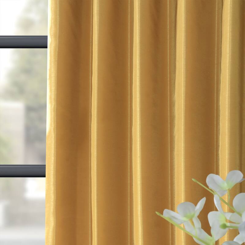Exclusive Fabrics Blackout Textured Faux Dupioni Silk Curtains (1 Panel) - Luxurious Elegance and Superior Light Control - 50 X 96 - Allegro Gold