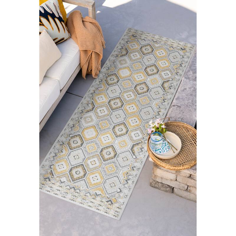 Alfresco Nautical & Coastal Geometric Reversible Indoor/Outdoor Area Rug - 2'8'' x 7'3'' - Cream/Gray