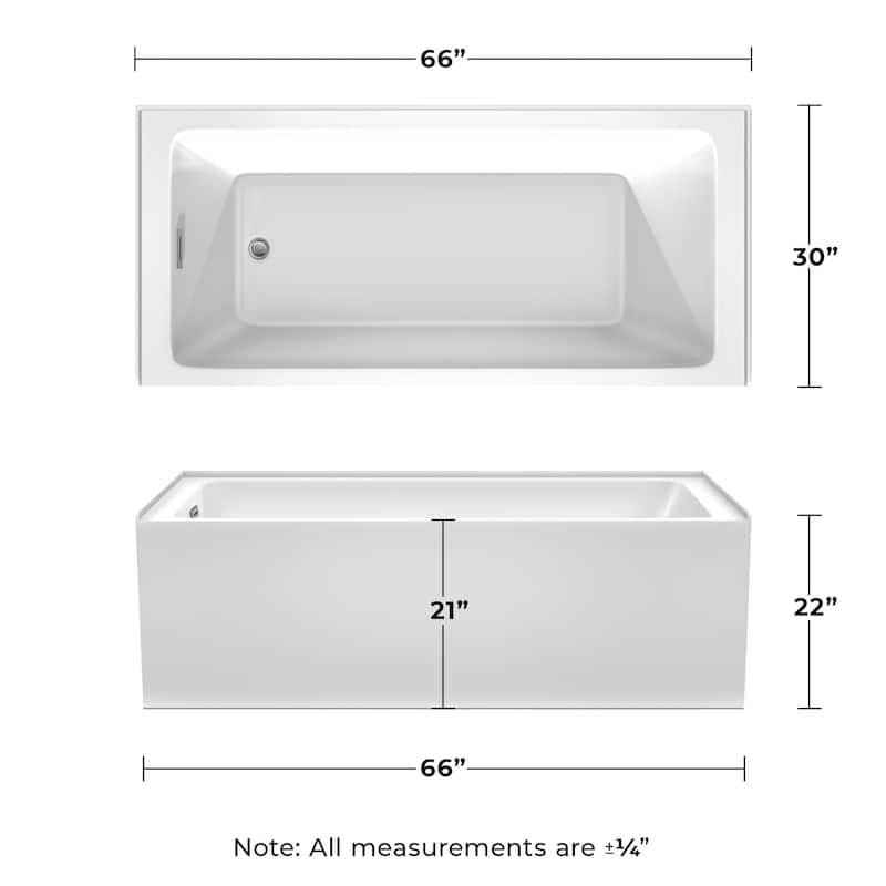 Wyndham Collection WCBTW16630L Grayley 66" Three Wall Alcove Acrylic