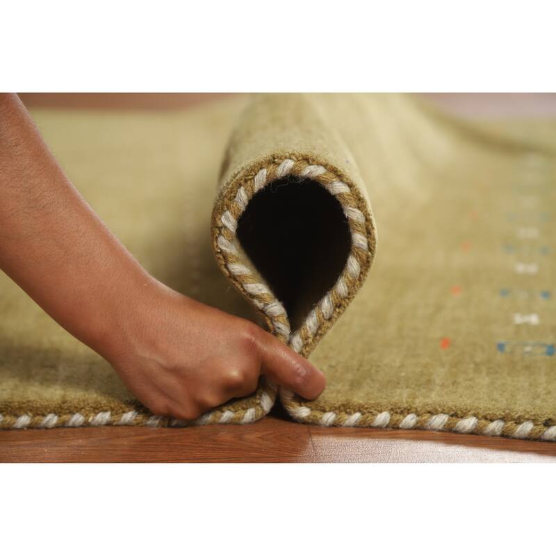 Green Tribal Gabbeh Indian Area Rug Hand-Knotted Oriental Wool Carpet - 5'0" x 7'9"