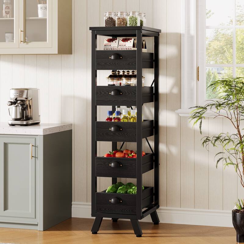 Wood Fruit and Vegetable Storage Rack, 5-Tier Kitchen Pantry Storage Cabinet