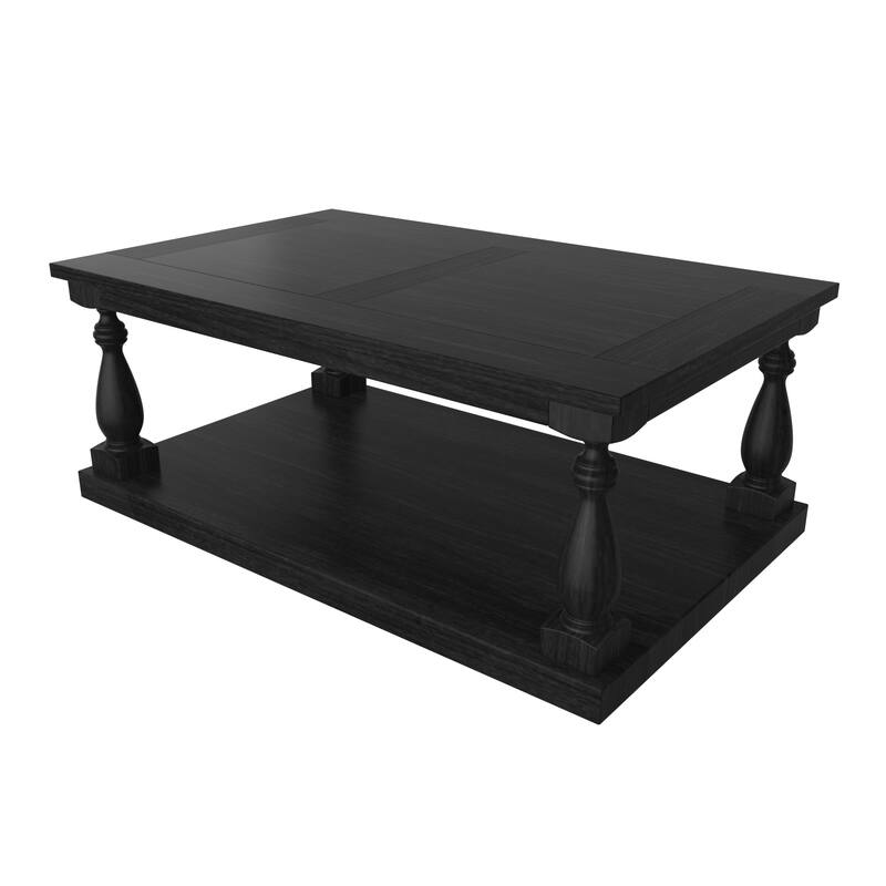 Rustic Solid Wood Floor Shelf Coffee Table with Storage