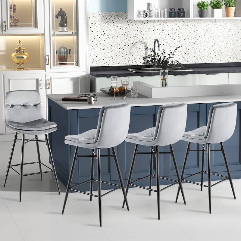 Costway Set of 2 Velvet Bar Stools Bar Height Kitchen Dining Chairs - See Details