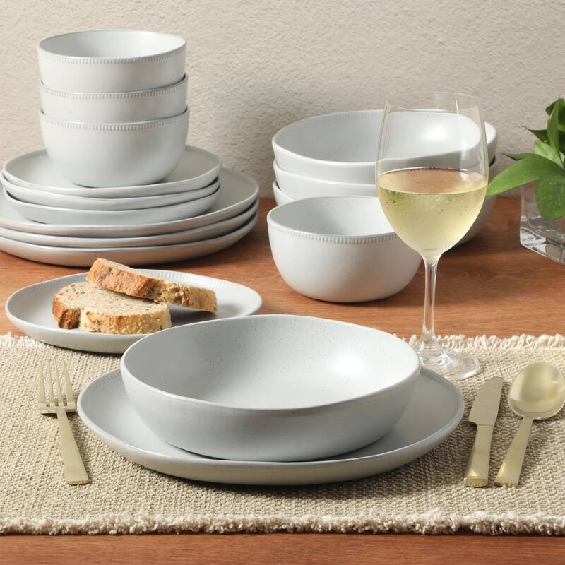 Gibson Elite Menlo Park 16-Piece Pottery Clay Stoneware Dinnerware Set - Reactive Glaze, Embossed, Service for 4