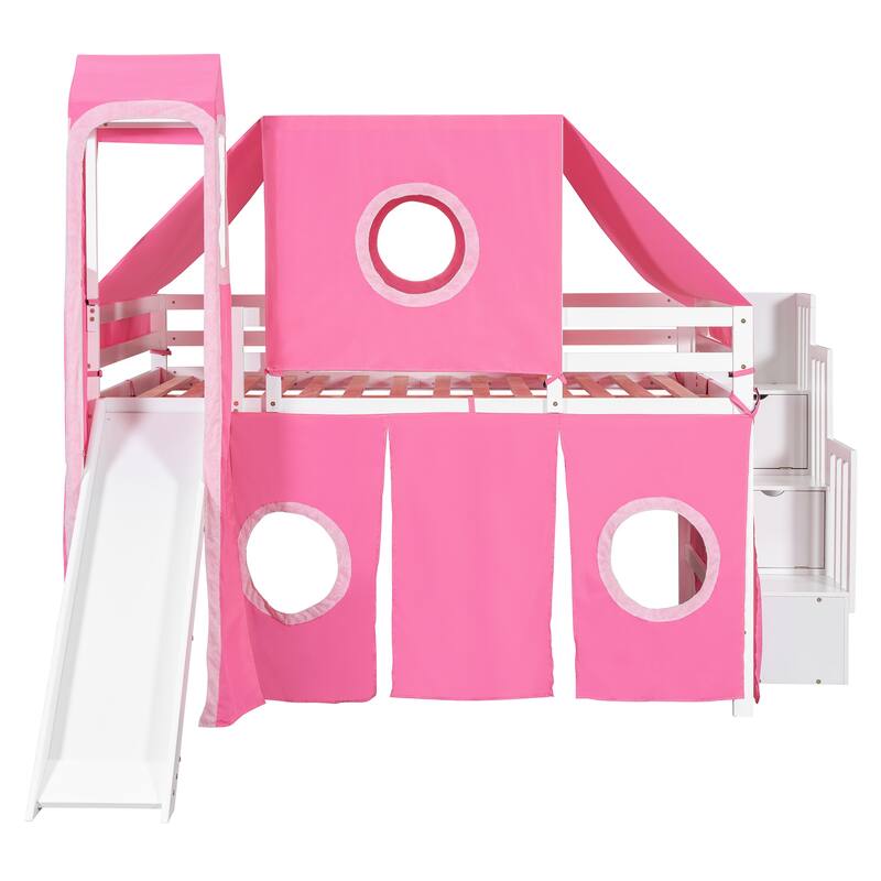 Castle-Inspired Loft with Tent and Tower, Playhouse Frame and Pine Construction