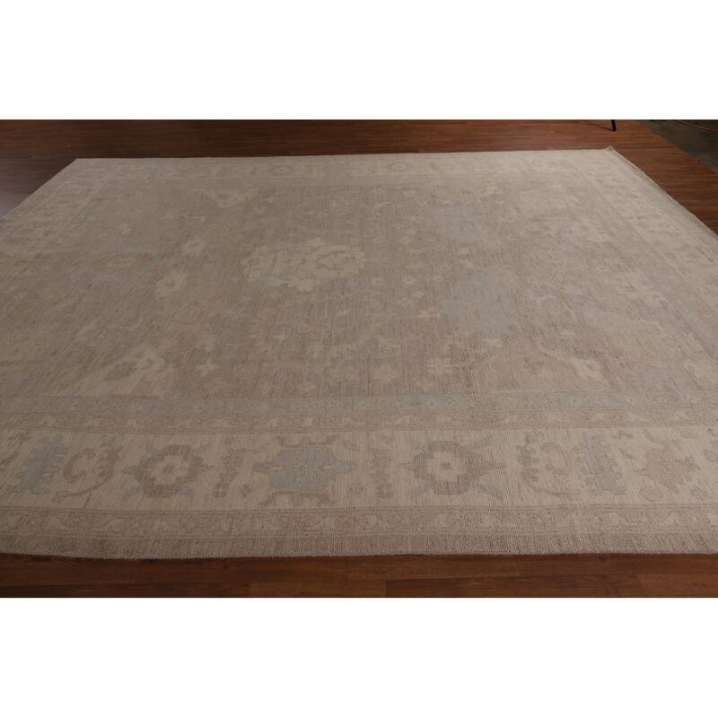 Vegetable Dye Oushak Turkish Large Area Rug Handmade Beige Wool Carpet - 9'9"x 13'6"