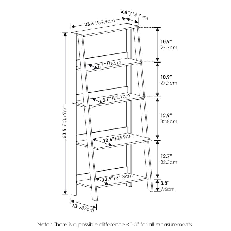 Furinno 5-Tier Ladder Bookcase Display Shelf