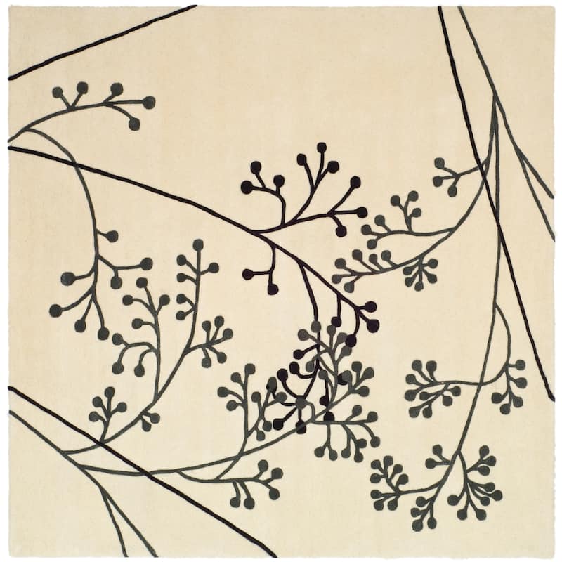 SAFAVIEH Handmade Soho Jesenia Vine N.Z. Wool Rug - 6' Square - Ivory/Grey