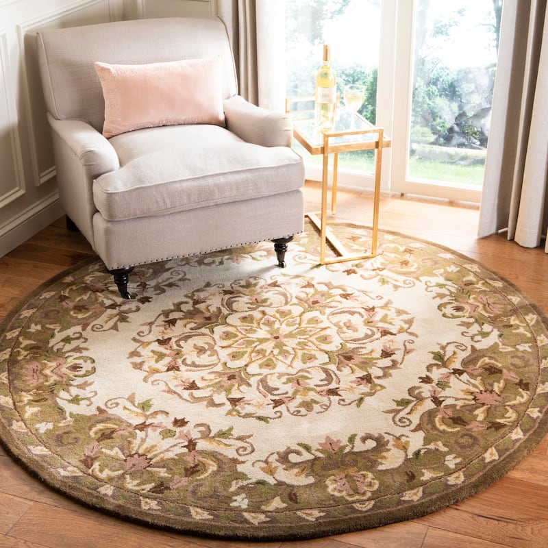 SAFAVIEH Handmade Heritage Hot Air Balloon Traditional Oriental Wool Rug - 8' Round - Beige/Green