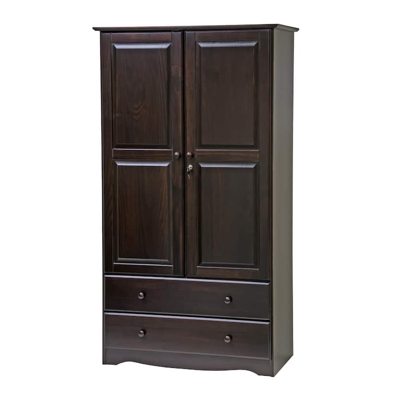 Palace Imports 100% Solid Wood Smart Wardrobe Armoire with 2 Drawers, Metal or Wooden Knobs
