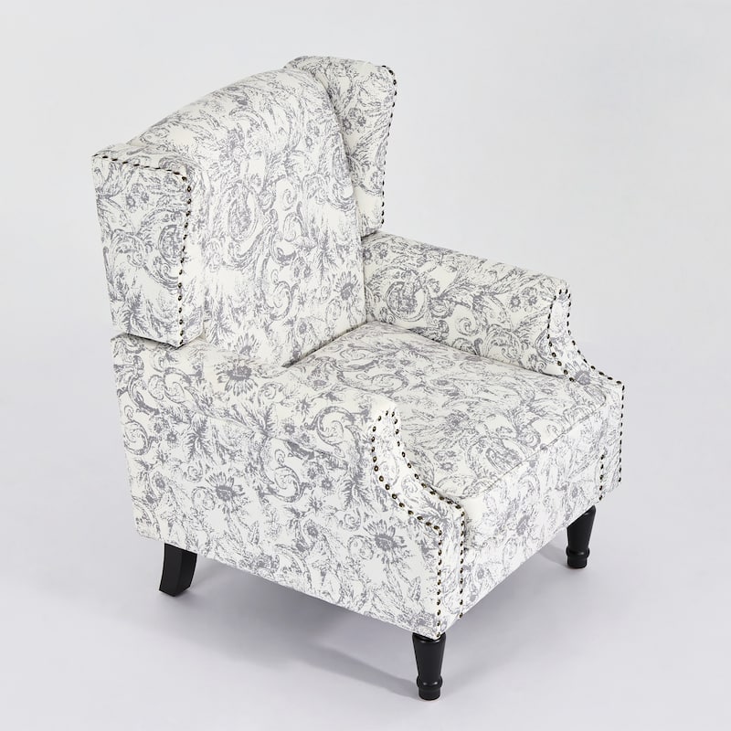 2 Set Traditional Patterned Wingback Accent Chairs with NailHead