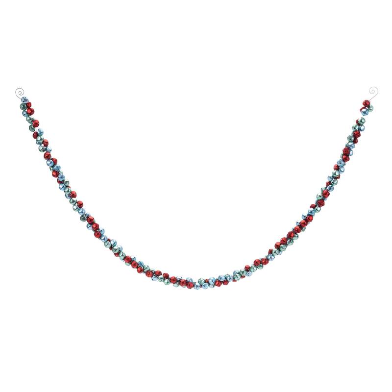 60" Red Blue Metal Sleigh Bell Garland Set of 2 Christmas Tree Mantle Holiday Decor Accent - 60”L