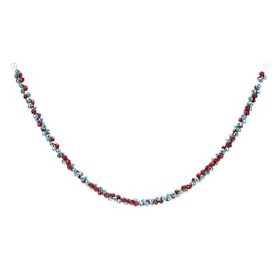 60" Red Blue Metal Sleigh Bell Garland Set of 2 Christmas Tree Mantle Holiday Decor Accent - 60”L