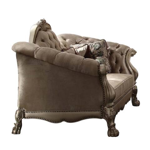 Fabric Upholstered Wooden Loveseat with Button Tufted Backrest, Gold