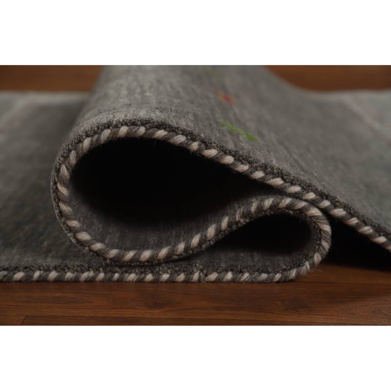 Hand Knotted Oriental 100% Wool Carpet Tribal Tribal Greys & Charcoal Gabbeh Area Rug - 4' 11'' X 3' 0''