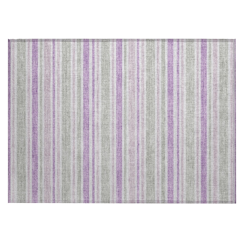 Machine Washable Indoor/ Outdoor Thin Cabana Stripe Chantille Rug