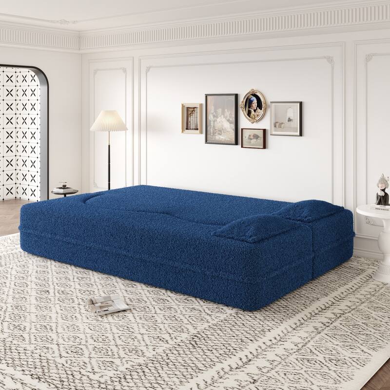 Modern Floor Sofa with 2 Pillows Foam-Filled Sleeper Sofa Bed