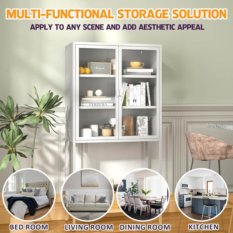 Tall Bookcase Modern Bookshelf Cabinet for Home Office, Living Room, Pantry