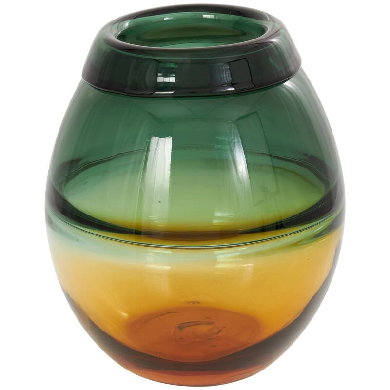 Green Glass Handmade Ombre Vase with Yellow Base