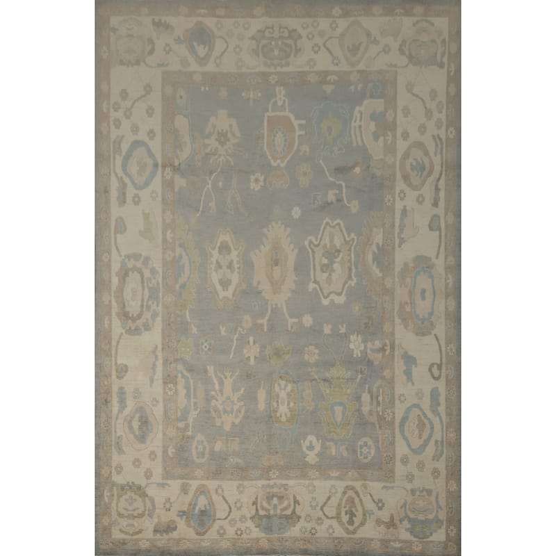Hand Knotted Oriental 100% Wool Carpet Transitional All-Over Greys & Charcoal Oushak Area Rug - 13' 6'' X 9' 9''