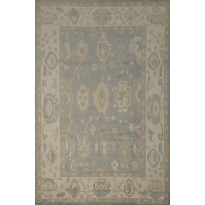 Hand Knotted Oriental 100% Wool Carpet Transitional All-Over Greys & Charcoal Oushak Area Rug - 13' 6'' X 9' 9''