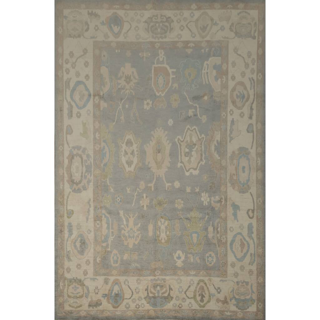 Hand Knotted Oriental 100% Wool Carpet Transitional All-Over Greys & Charcoal Oushak Area Rug - 13' 6'' X 9' 9''