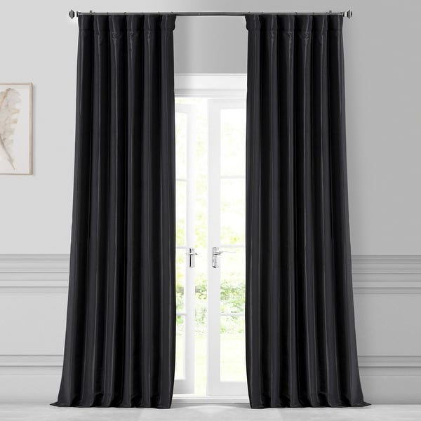 Exclusive Fabrics Solid Faux Silk Taffeta Jet Black Curtain Panel. Opens flyout.