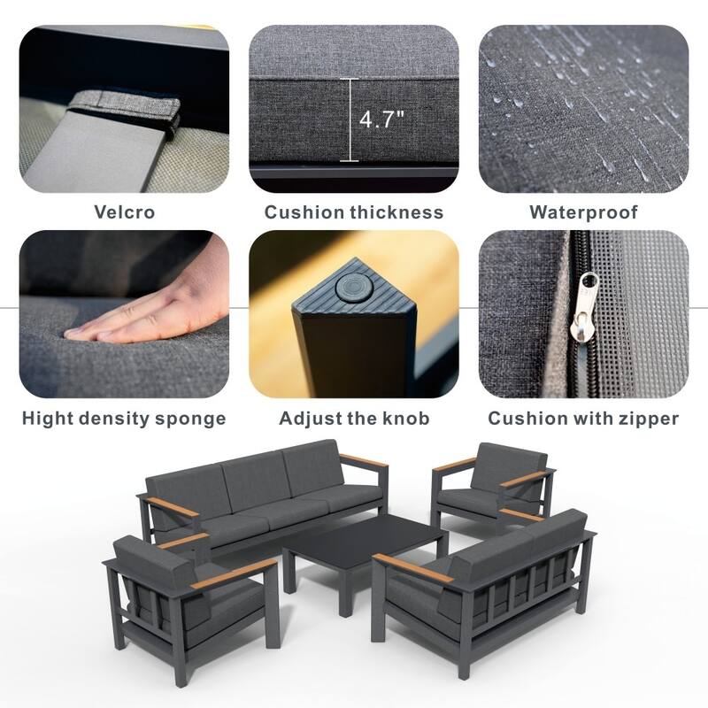 5-Piece Patio Aluminum Sofa Set with End Table