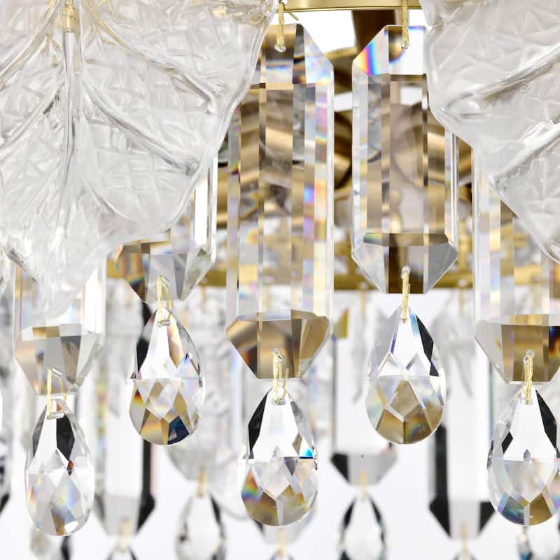 Alma 5-Light Brushed Shiny Brass Leaf-shaped Glass Crystal Flush Mount - 19 inches in diameter x 12.3 inches H
