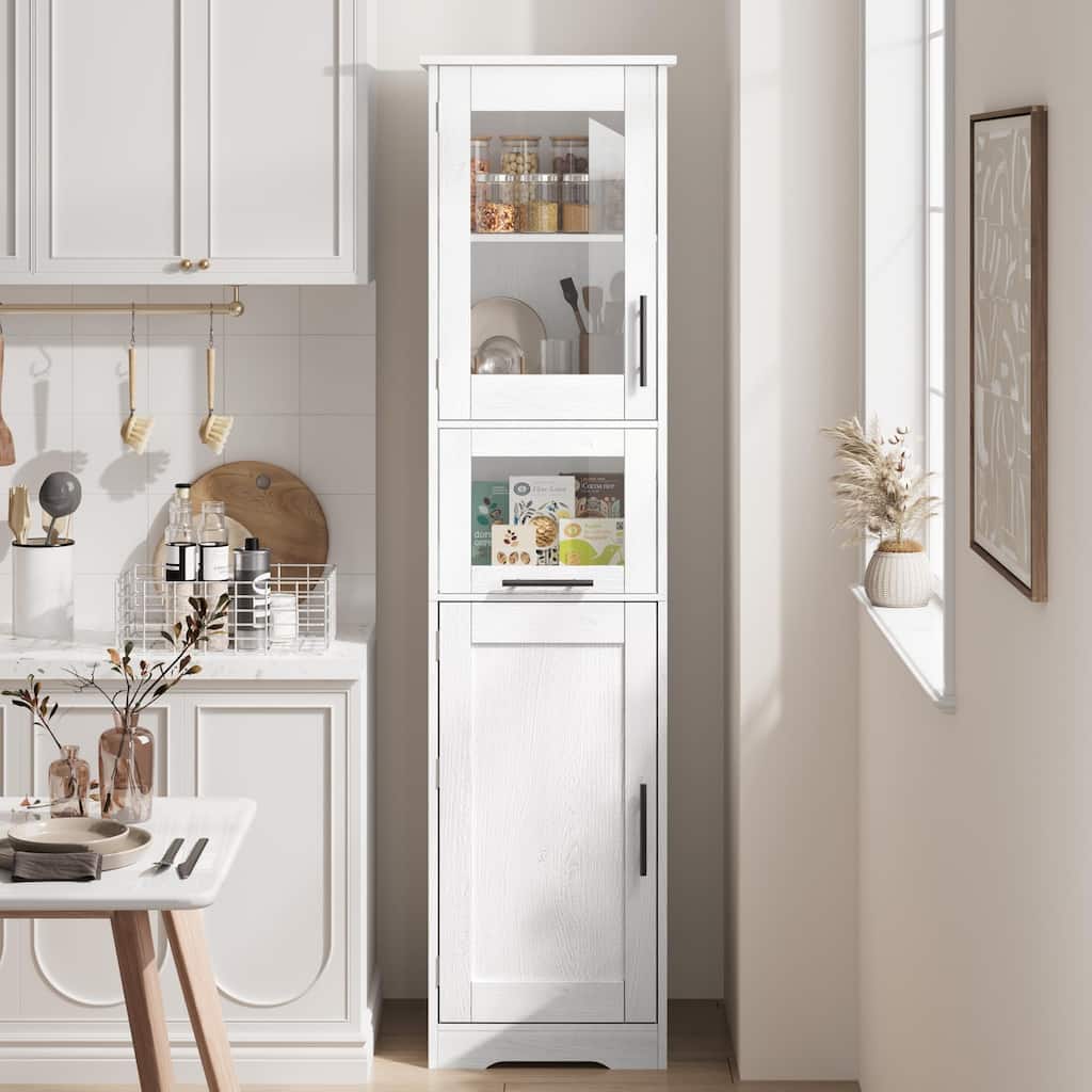 White Bathroom Cabinet Kitchen Pantry Cabinet with Doors and Adjustable Shelf