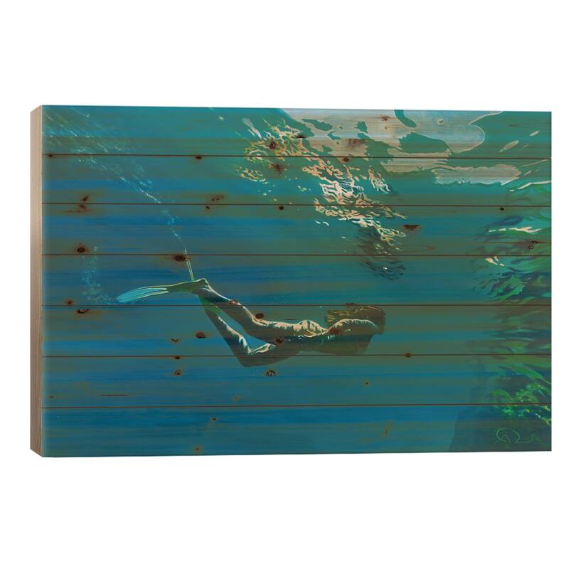 Mouros Blue Print On Wood by Antoine Renault - Multi-Color - 18x26x1.5