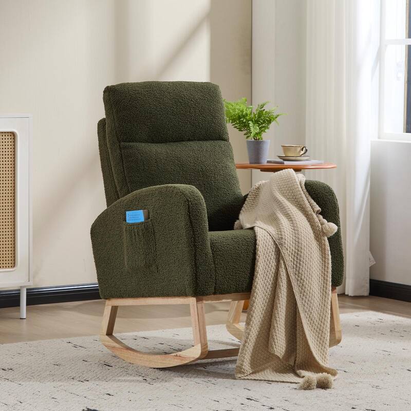 Modern Accent Rocking Chair Rocking Chair with Solid Wood Legs, Upholstered Nursery Glider Rocker - Green