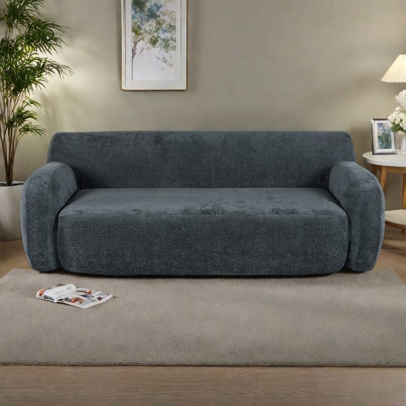 81.5" Polyester Curved 3-Seater Sofa with Ergonomic Armrests, High-Density Foam, and No Assembly Required - Gray