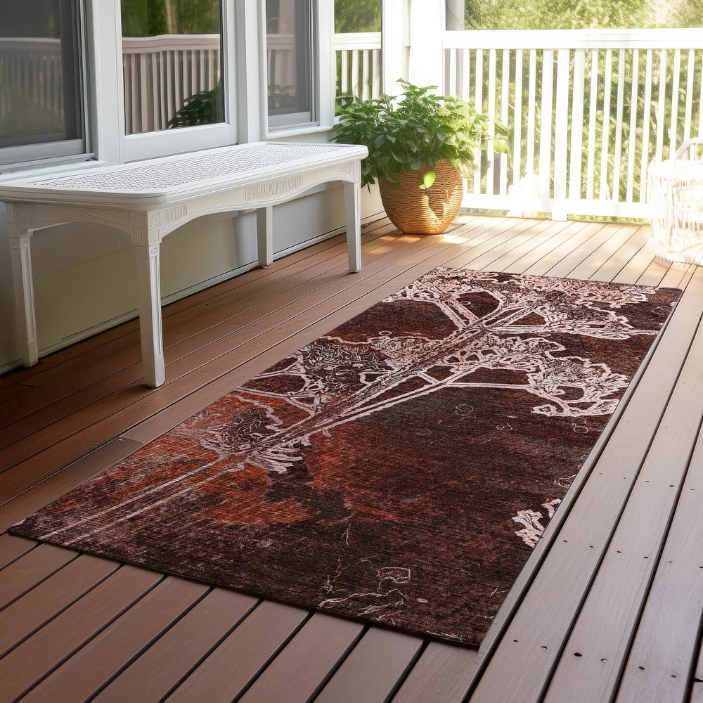 Machine Washable Indoor/ Outdoor Modern Floral Chantille Rug