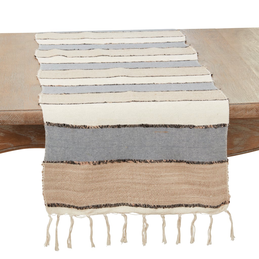 Boho Chic Fringed Stripe Table Runner - 16"x72"