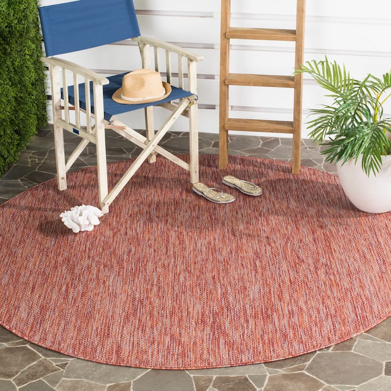 SAFAVIEH Courtyard Janyce Indoor/ Outdoor Waterproof Patio Backyard Rug - 4' Round - Red/Red