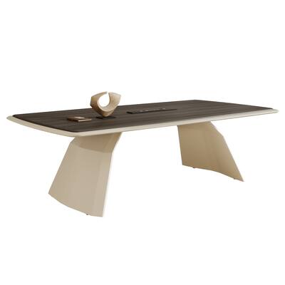 Conference Table With Stainless Steel Base And Recessed Power Strip Socket