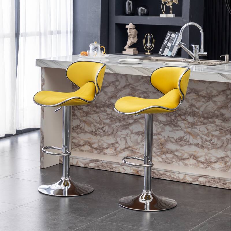 Roundhill Furniture Masaccio Velvet Upholstered Adjustable Swivel Barstool, Set of 2
