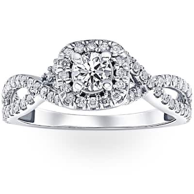 1 Ct Diamond Cushion Halo Engagement Ring in White Yellow or Rose Gold
