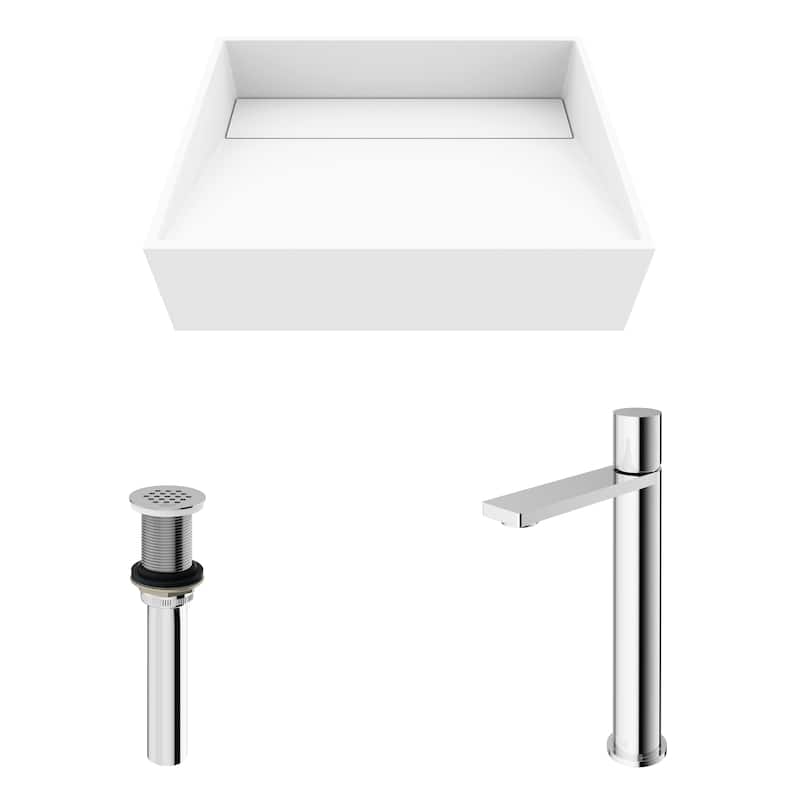 VIGO Starr 17"L x 13"W MatteStone Vessel Sink and Gotham 12"H Faucet Set