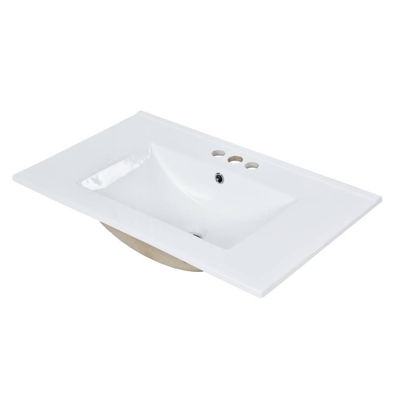 GDFStudio - Halmore Modern Freestanding Bathroom Vanity with Resin Sink, 2 Storage Drawers and a Tip-Out Drawer - 30'W