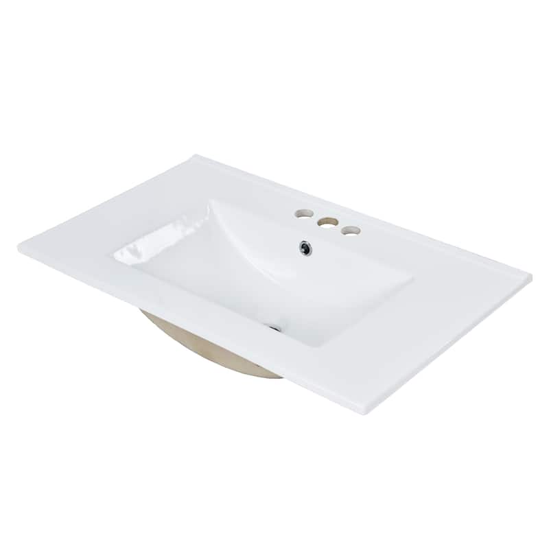 Roomfitters 30" Vanity with Sink, Modern Bathroom Cabinet with 2 Drawers and Tip-out Storage, Sleek Freestanding Design
