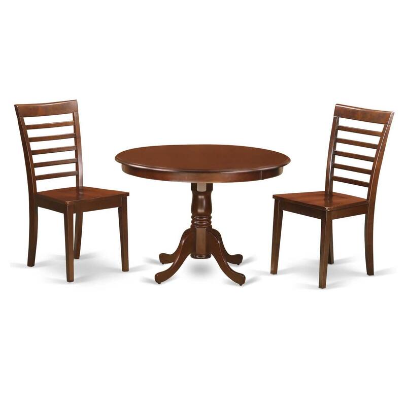 3-Piece Mahogany Finish Solid Wood Top - Round Dining Room Set - Seats 4