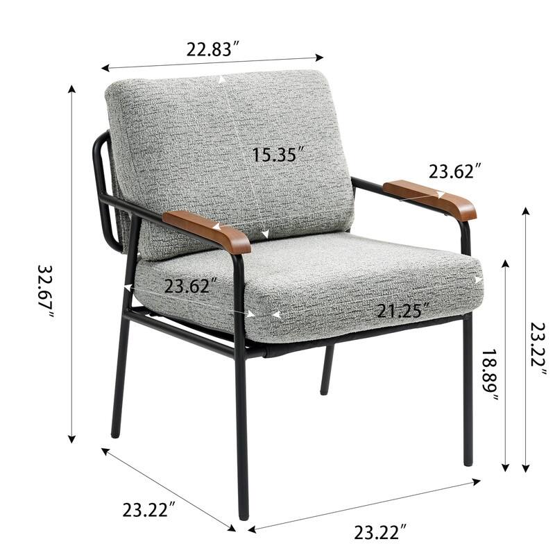 Modern Lounge Chair with Wood Armrests and Black Metal Frame