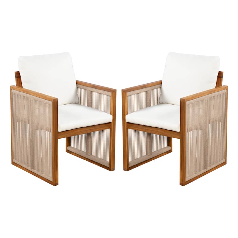 Christopher Knight Home - Valmont Modern Outdoor Acacia Wood Dining Arm Chair with Rope Back & Washable Cushion, Set of 2